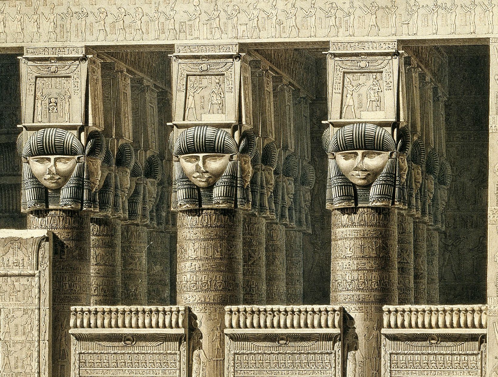 Détail de la façade (pronaos) du temple de Denderah Détail de la façade (pronaos) du temple de Denderah