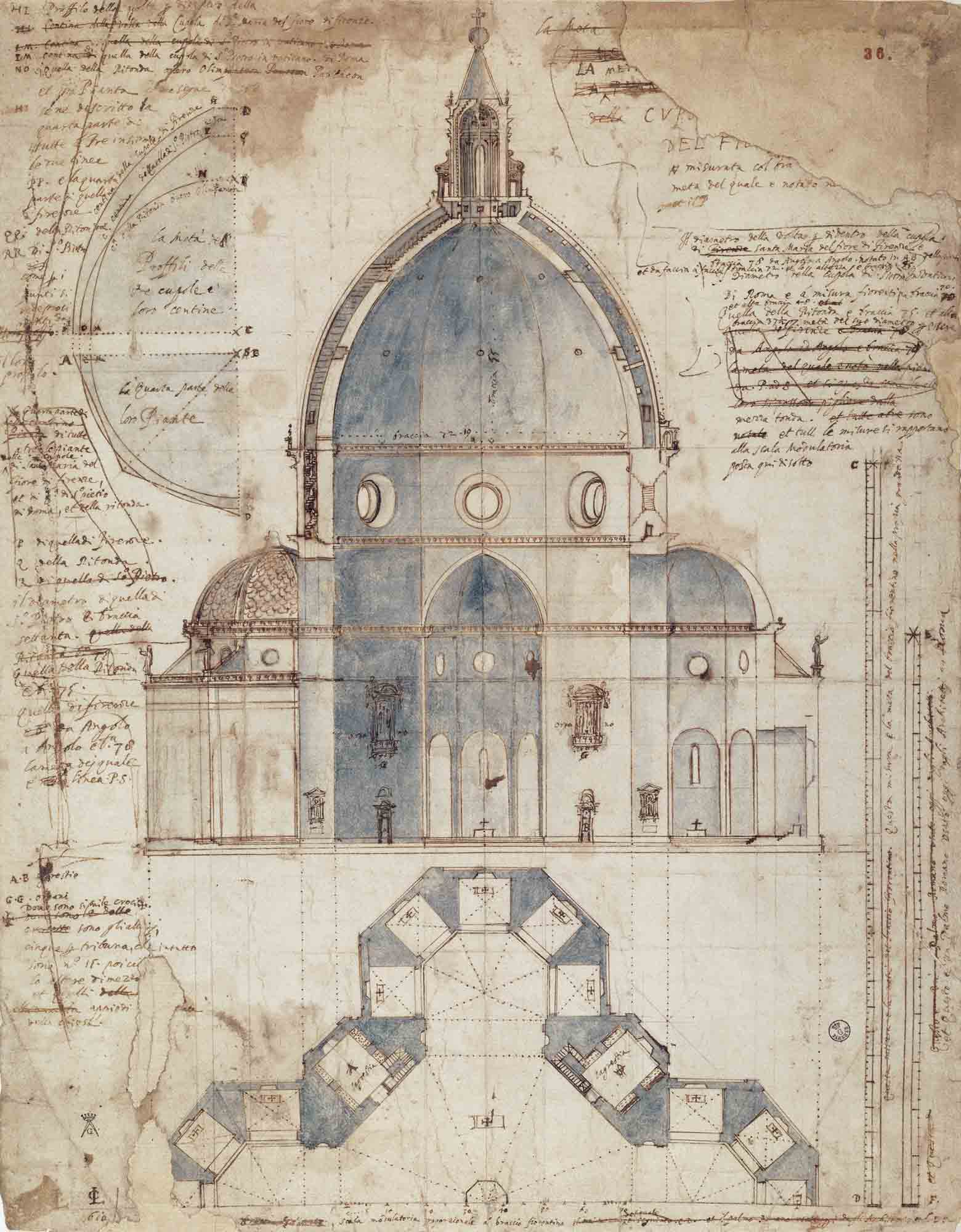 Schéma : Coupe de la coupole, les 2 coupoles intérieure et extérieure  Schéma : Coupe de la coupole, les 2 coupoles intérieure et extérieure