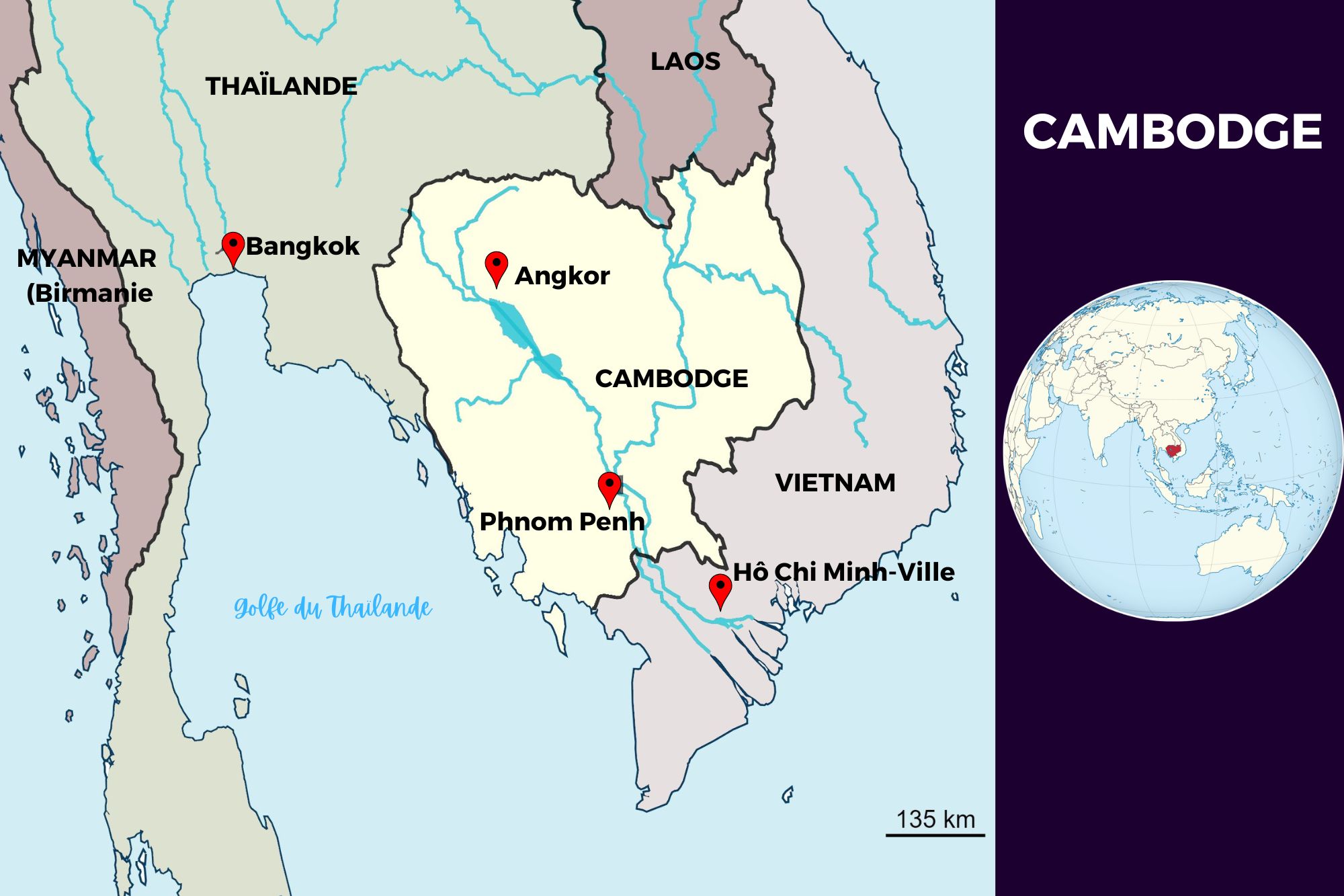 Carte géographique du Cambodge Carte géographique du Cambodge