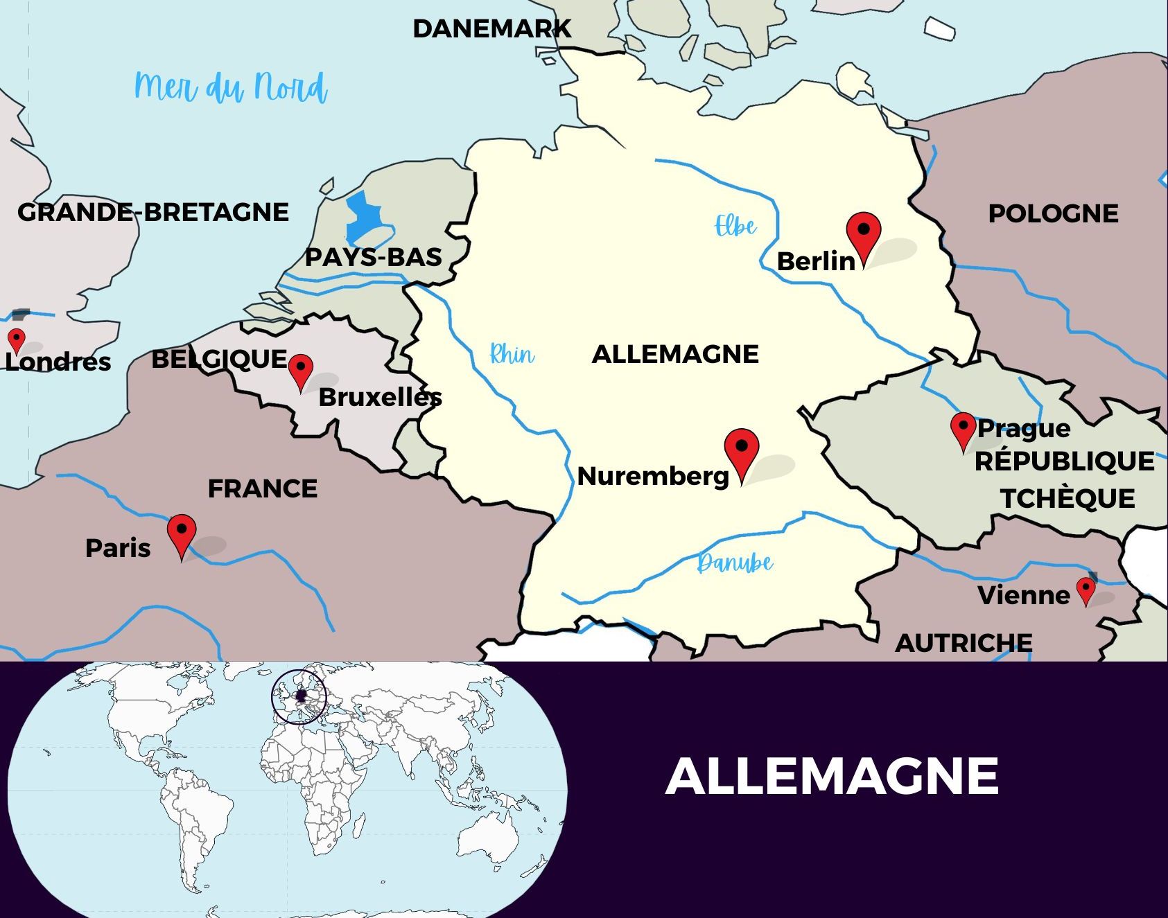 Carte géographique de l'Allemagne Carte géographique de l'Allemagne