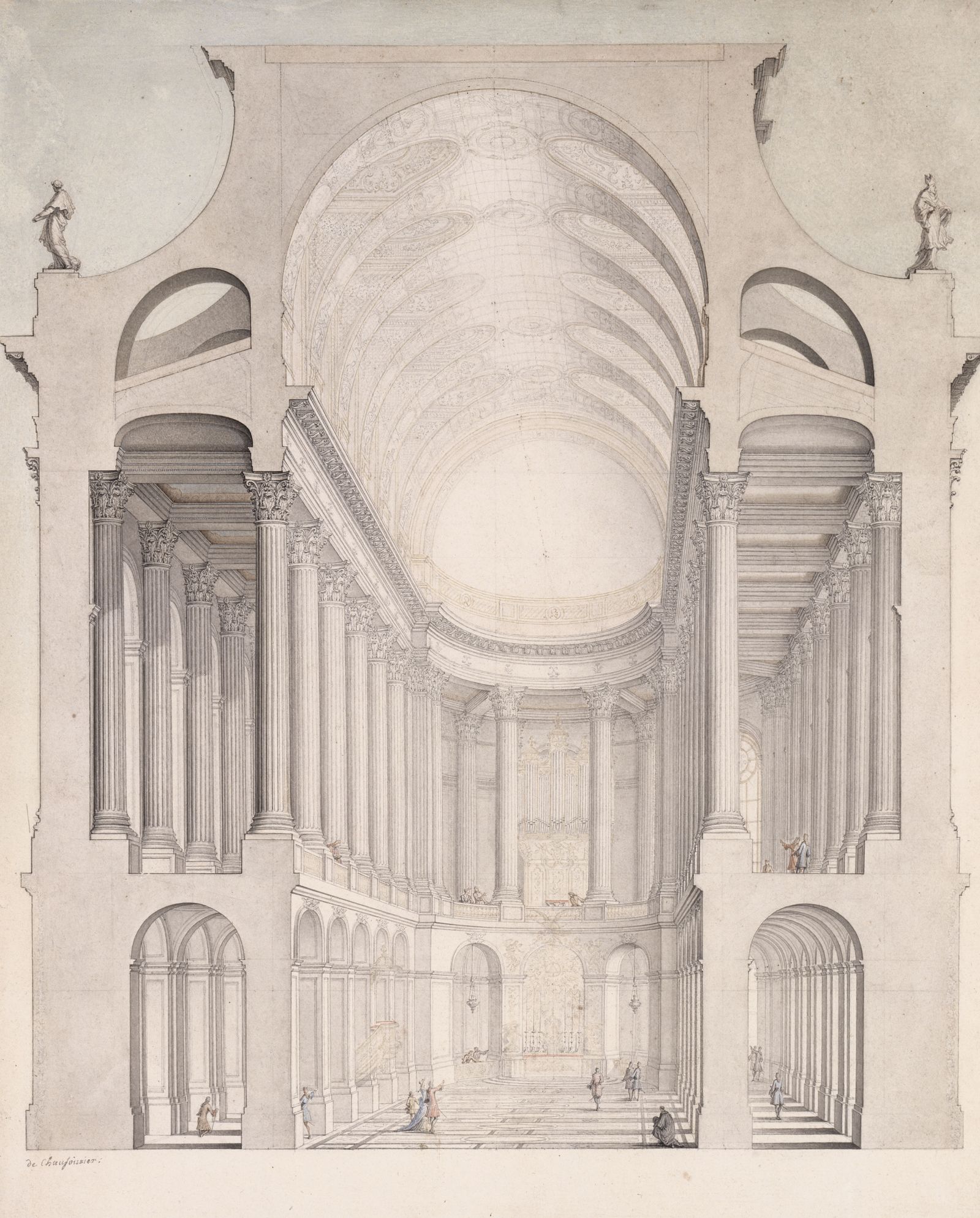 Coupe et perspective intérieure de la Chapelle du château de Versailles Coupe et perspective intérieure de la Chapelle du château de Versailles