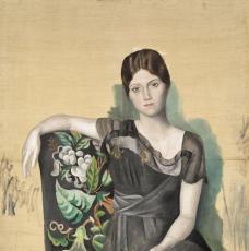 Portrait inachevé de femme dans un fauteuil
