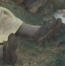 Jules Bastien-Lepage (1848-1884), Les Foins (détail des chaussures de la jeune femme). 1877, peinture (huile sur toile), 160 × 195 cm. Paris, musée d’Orsay (RF 2748)