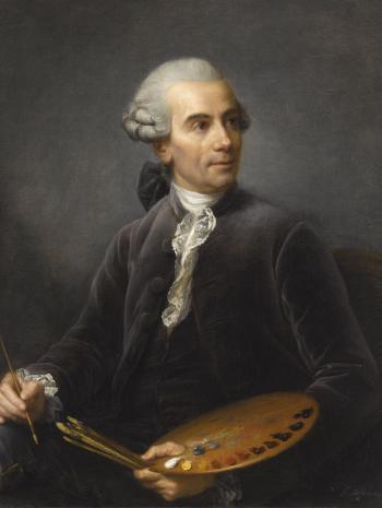 portrait d'un peintre avec perruque et chevalet